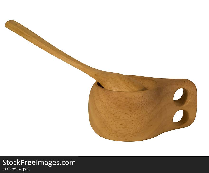 Wooden cup and spoon