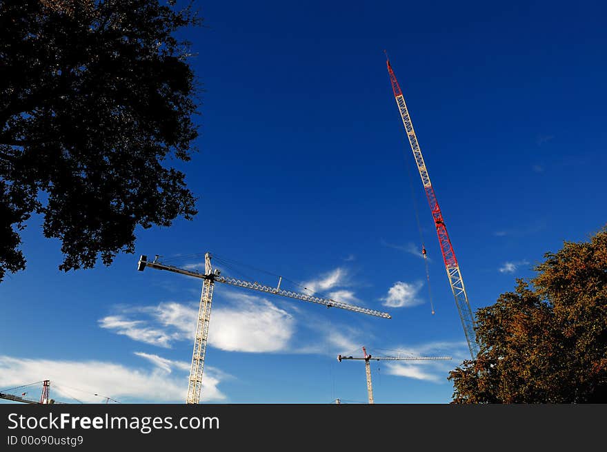 New Crain construction On jod site with blue sky. New Crain construction On jod site with blue sky