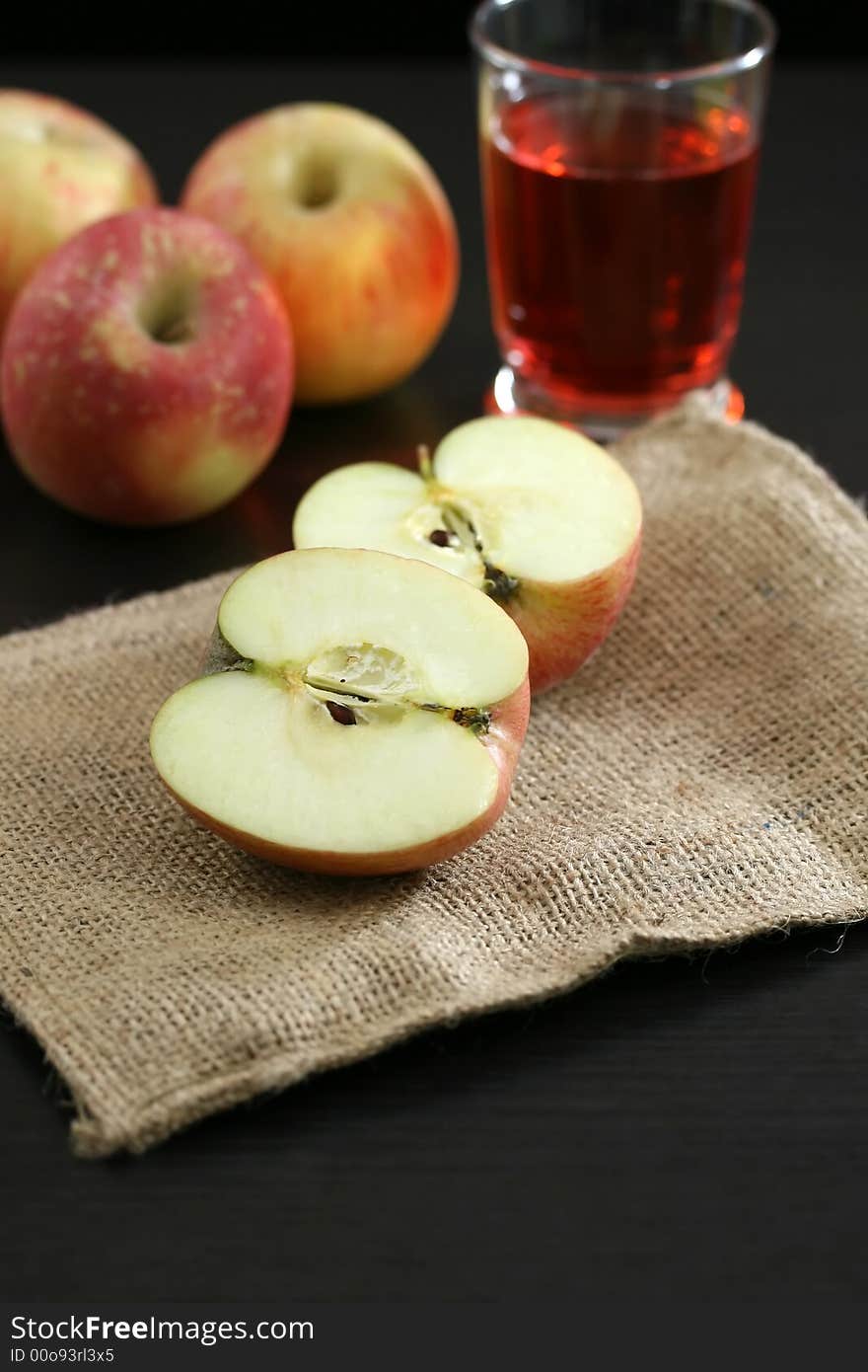 Freshly cut apples and juice