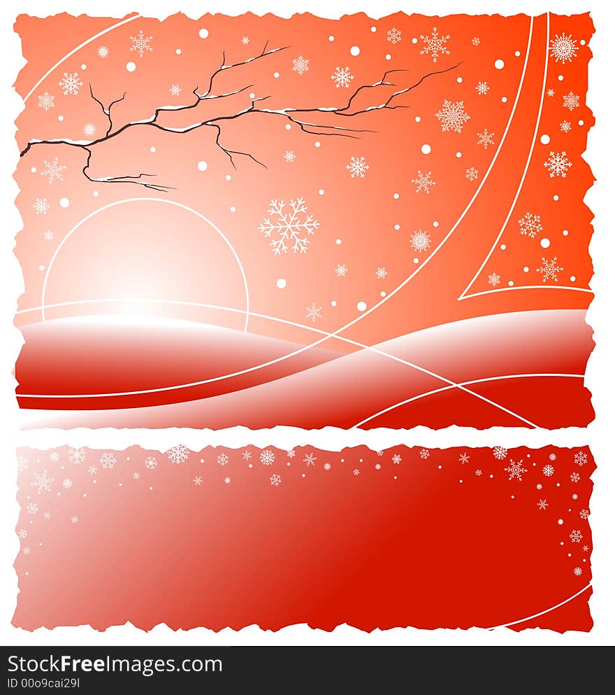 Winter background with snowflakes - red version