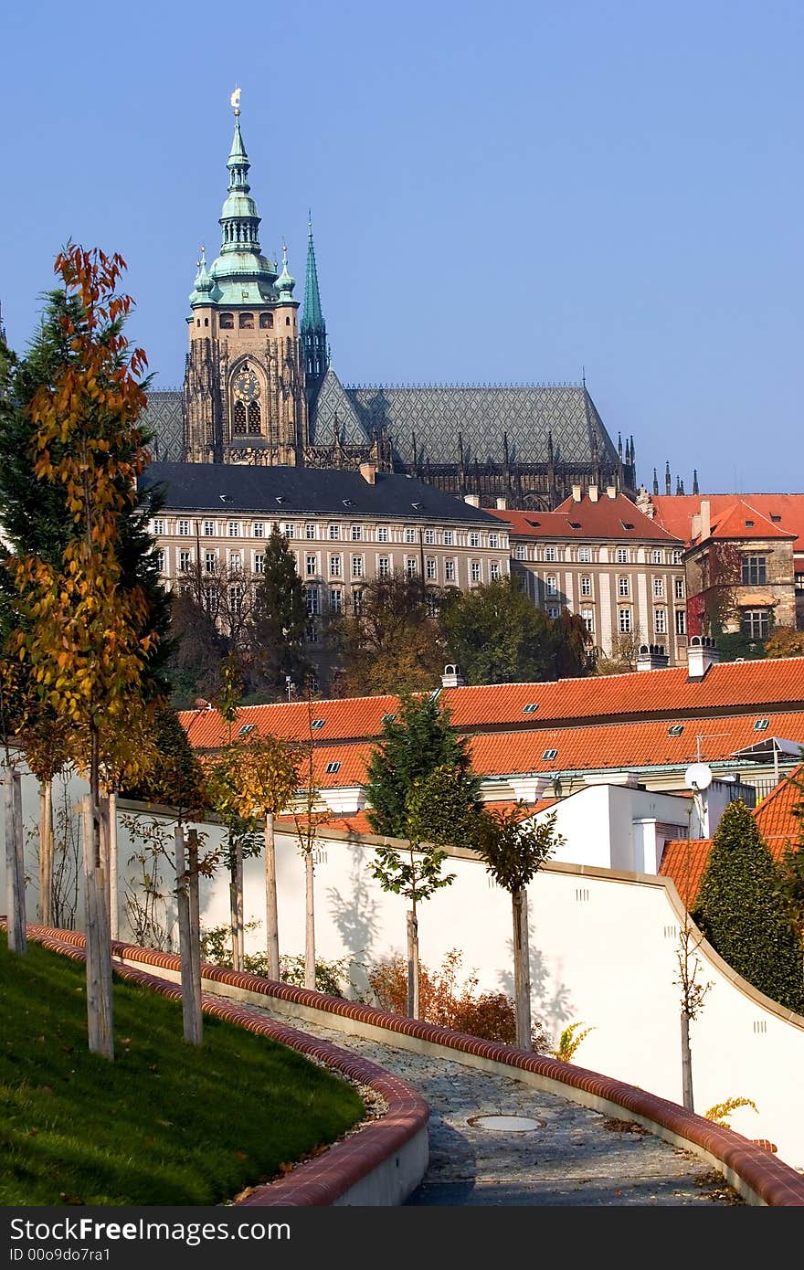 Old Prague starcase in fall colors near Prague Castle. Old Prague starcase in fall colors near Prague Castle