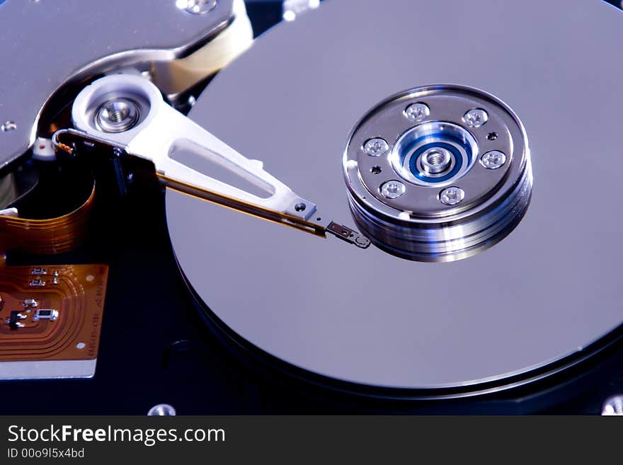 Heads and disk of modern hard disk drive. Heads and disk of modern hard disk drive.