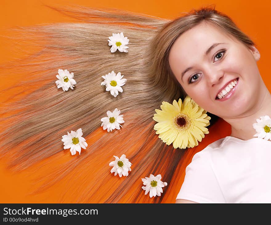 Close up of beautiful face with long hair. Close up of beautiful face with long hair