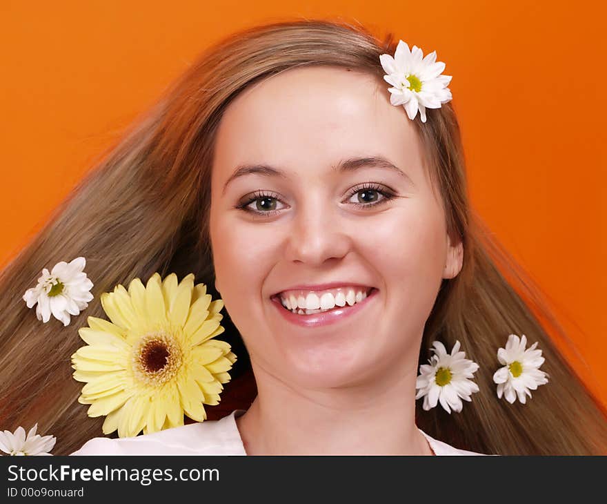 Close up of beautiful face with long hair. Close up of beautiful face with long hair