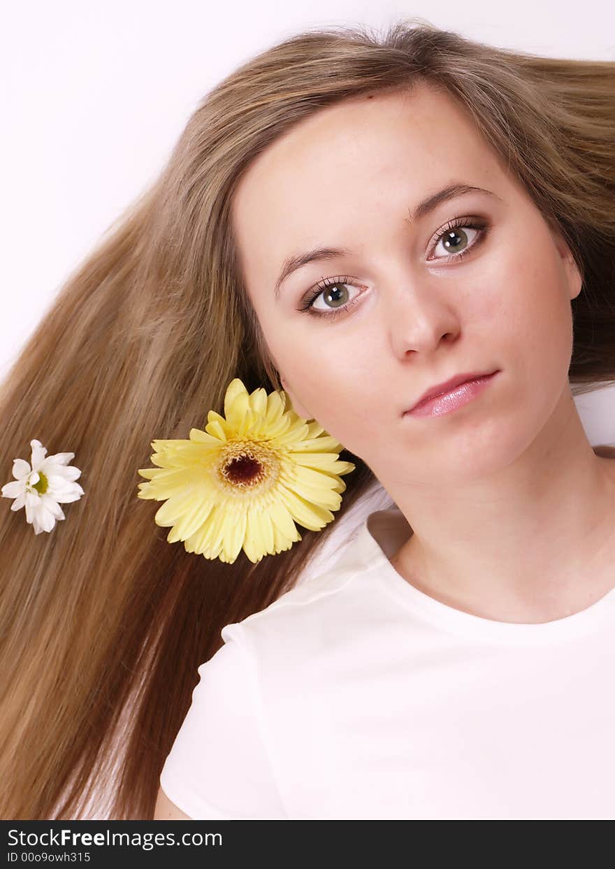 Close up of beautiful face with long hair. Close up of beautiful face with long hair