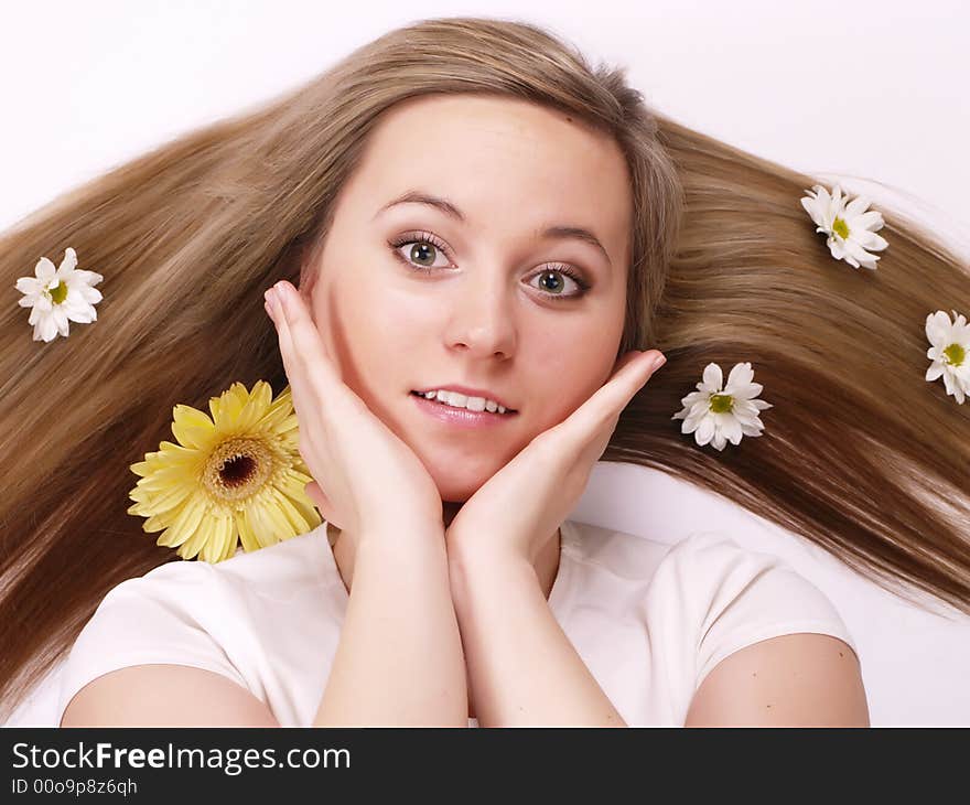 Close up of beautiful face with long hair. Close up of beautiful face with long hair