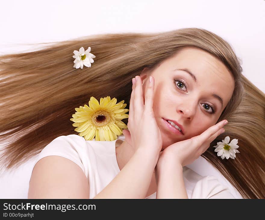 Close up of beautiful face with long hair. Close up of beautiful face with long hair