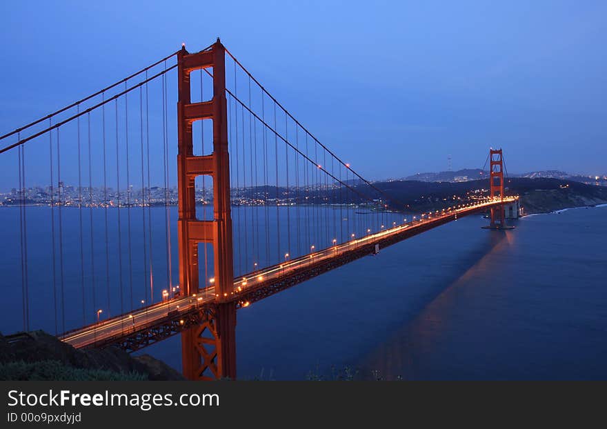 Golden Gate Bridge at dusk. Golden Gate Bridge at dusk