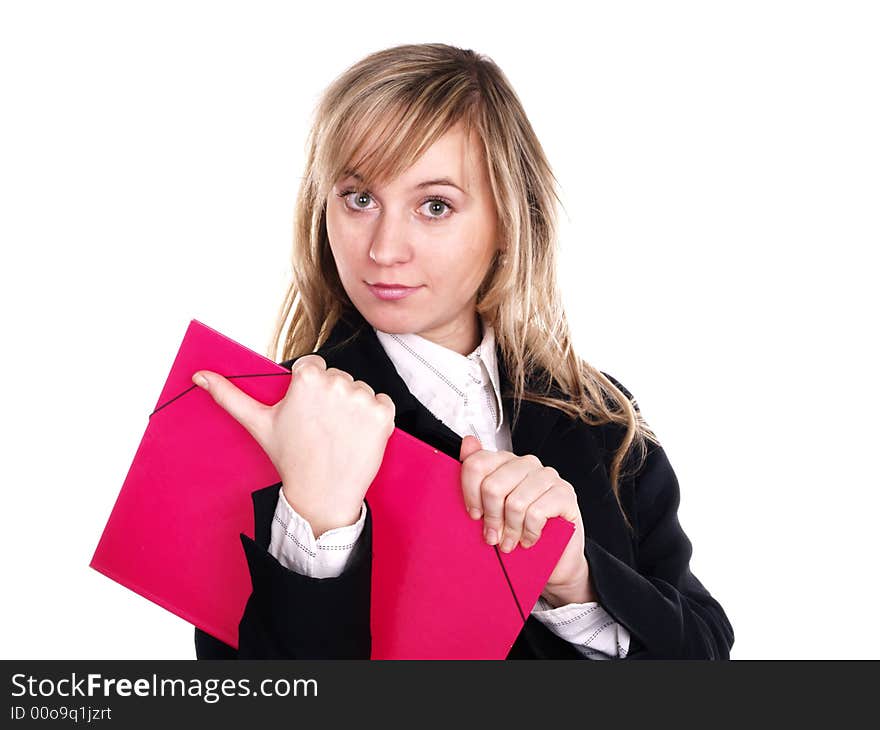 Woman with folder on hand