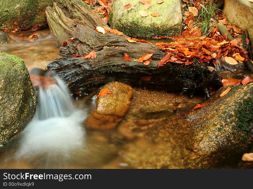 Autumn on stream in czech mountains