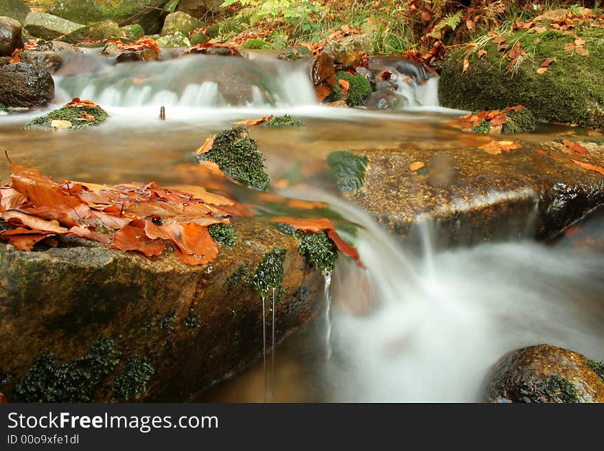 Autumn on stream in czech mountains