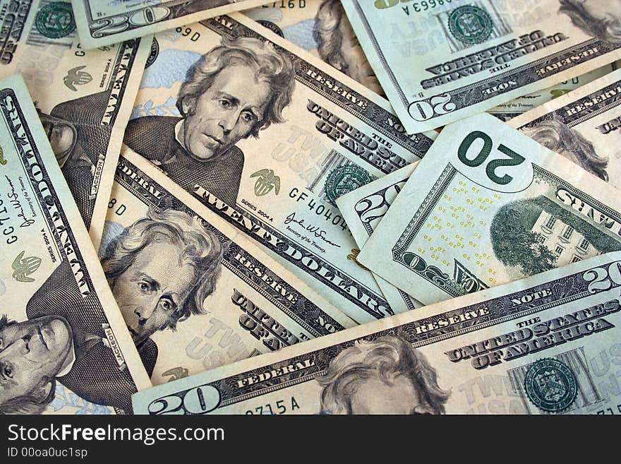 Twenty Dollar bills background texture