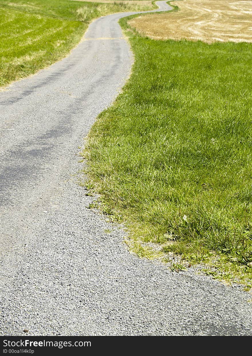 Green field and small rural path. Sunny summer day. Green field and small rural path. Sunny summer day