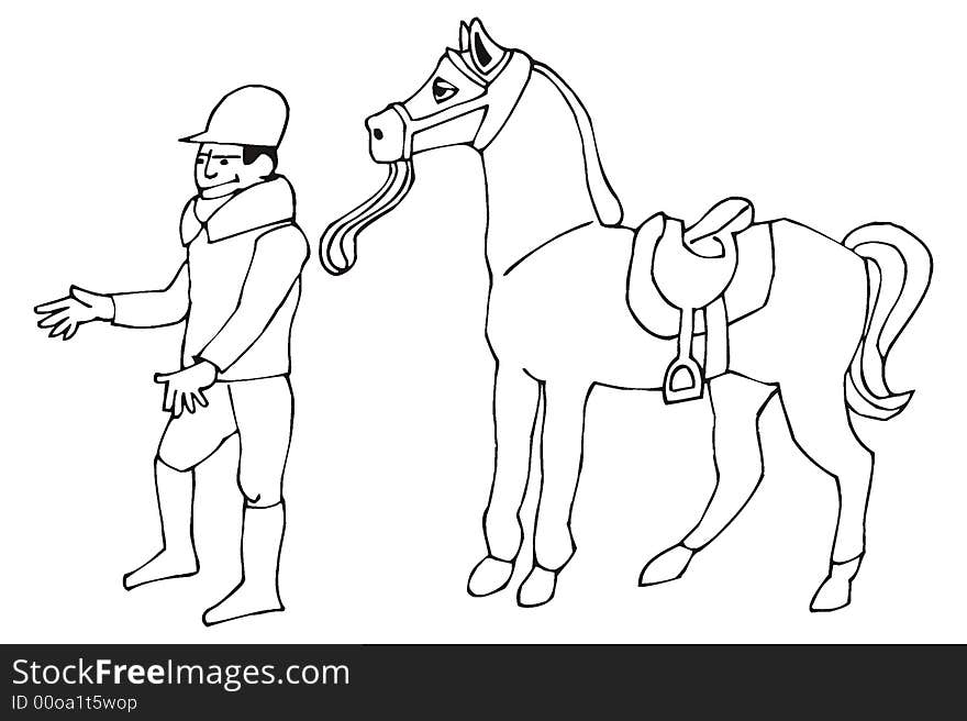 Art illustration of a racehorse with a jockey. Art illustration of a racehorse with a jockey