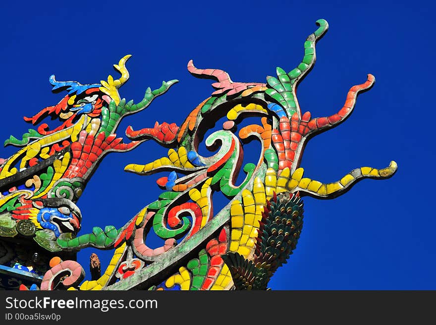 Colorful Chinese temple roof top corner