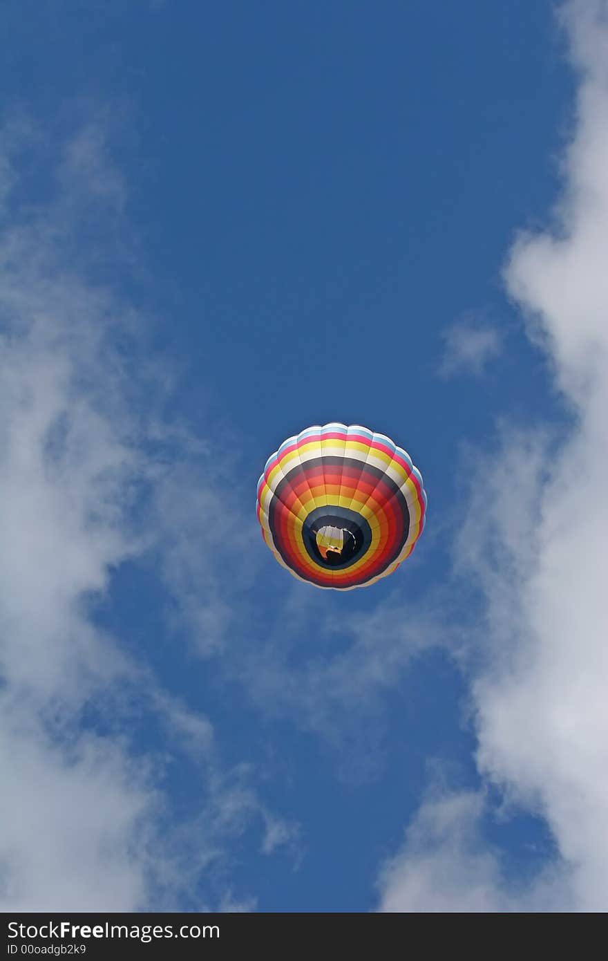 Looking straight up into an airborn hot air balloon. Looking straight up into an airborn hot air balloon