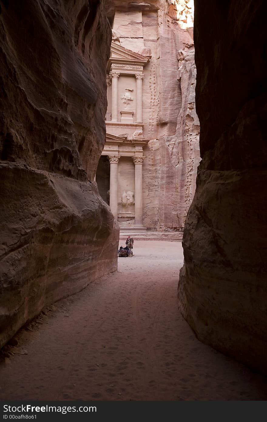 The Treasury viewed through canyon Petra Jordan