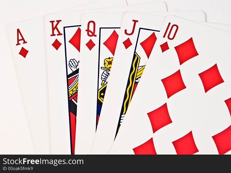 Image of a royal flush poker hand in diamond suit