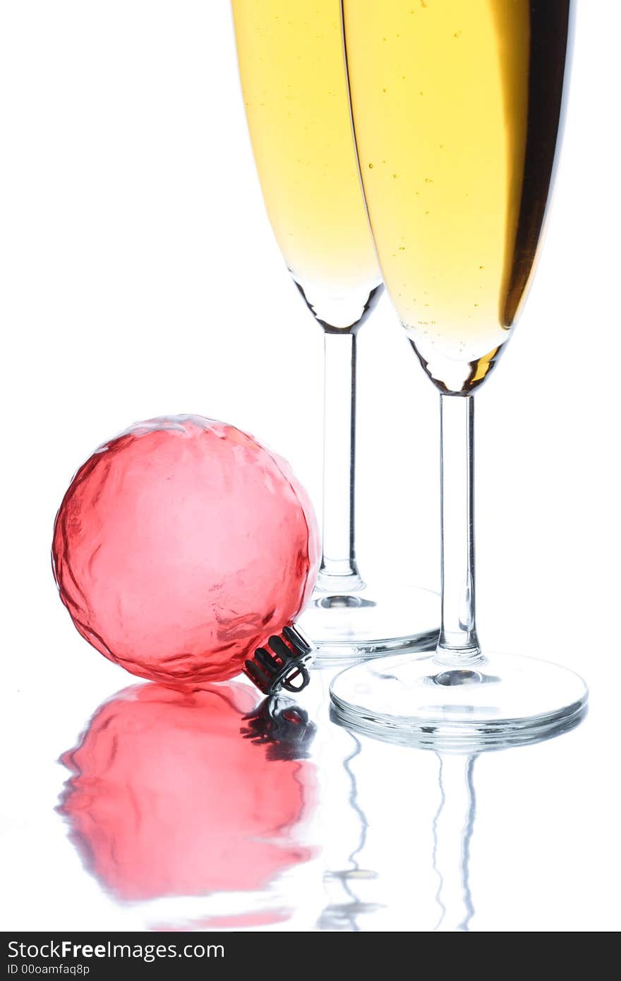 Two glasses in which champagne is poured. Two glasses in which champagne is poured