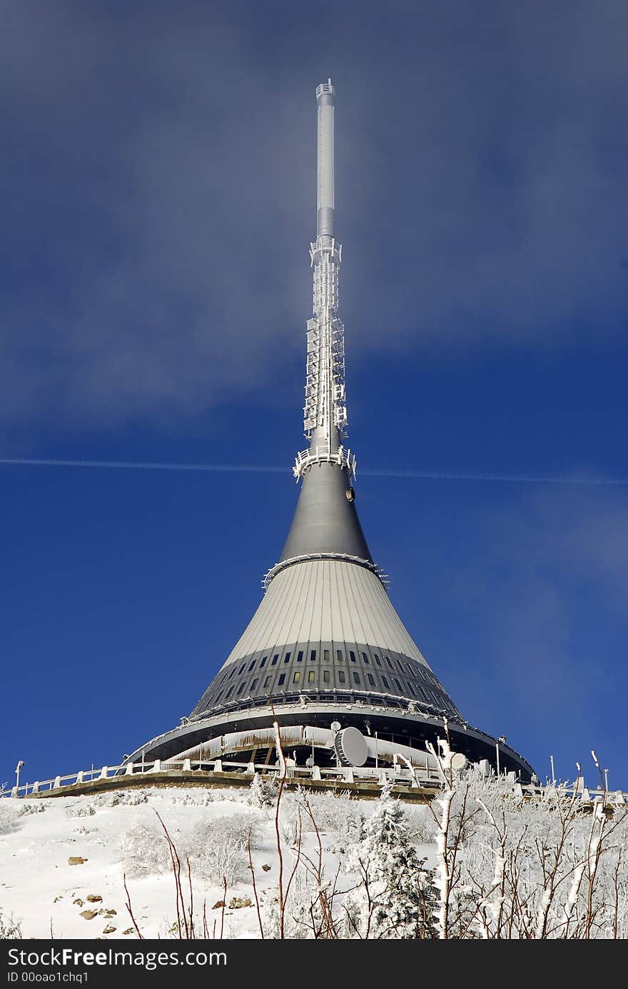 Modern Telecommunication tower in winter