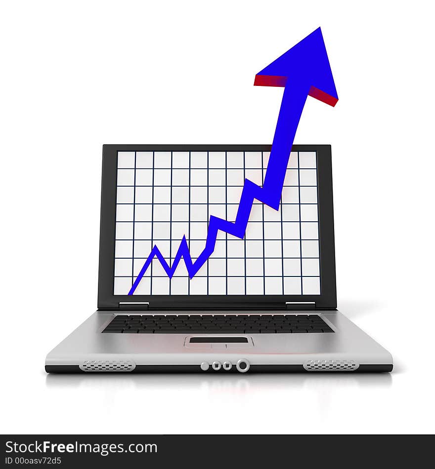 Three-dimensional pointer of the graph, from a computer. Three-dimensional pointer of the graph, from a computer