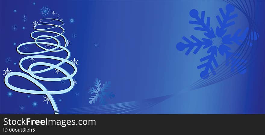 Christmas tree on blue background, vector illustration