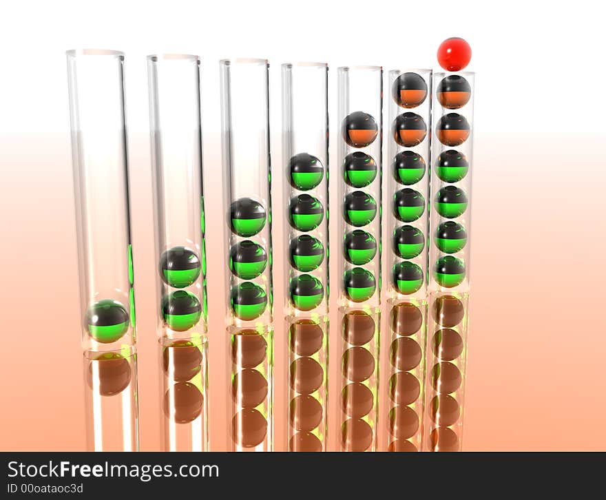 Transparent glass tubes with multi-coloured spheres. Transparent glass tubes with multi-coloured spheres