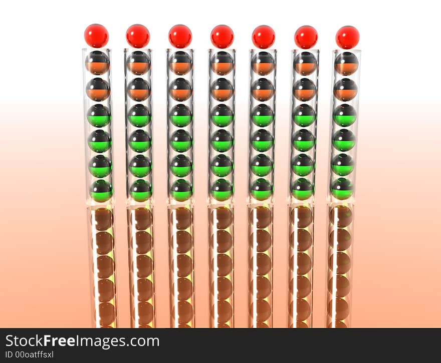 A little transparent glass tubes with multi-coloured spheres. A little transparent glass tubes with multi-coloured spheres