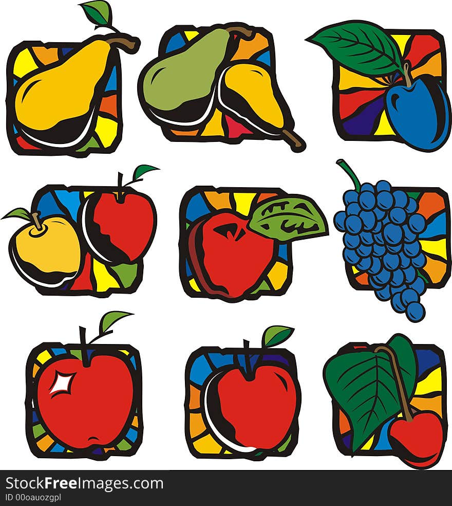 A set of 4 vector illustrations of figs and cherries. A set of 4 vector illustrations of figs and cherries.