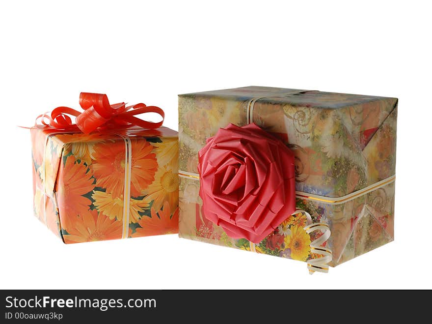 Boxes with gifts. It is isolated on a white background. Boxes with gifts. It is isolated on a white background