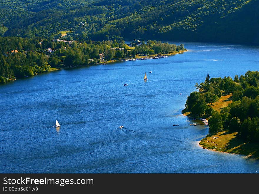 Zone of rest. The top view on sailing regatta on the river