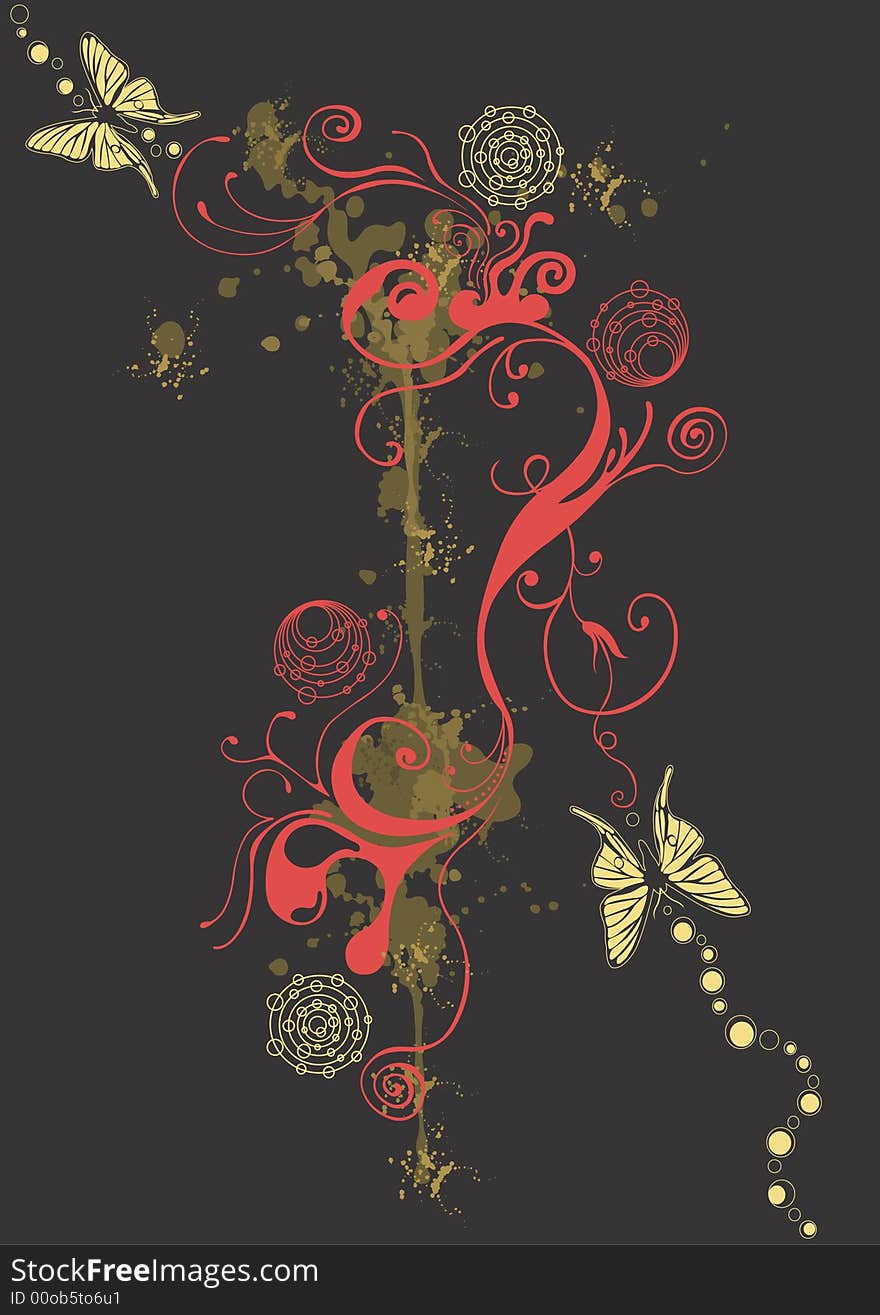 Illustration of a grungy background with butterflies. Illustration of a grungy background with butterflies