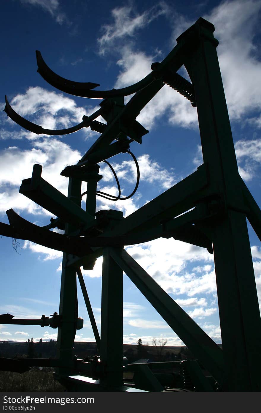 Looking up at some farm equipment. Looking up at some farm equipment