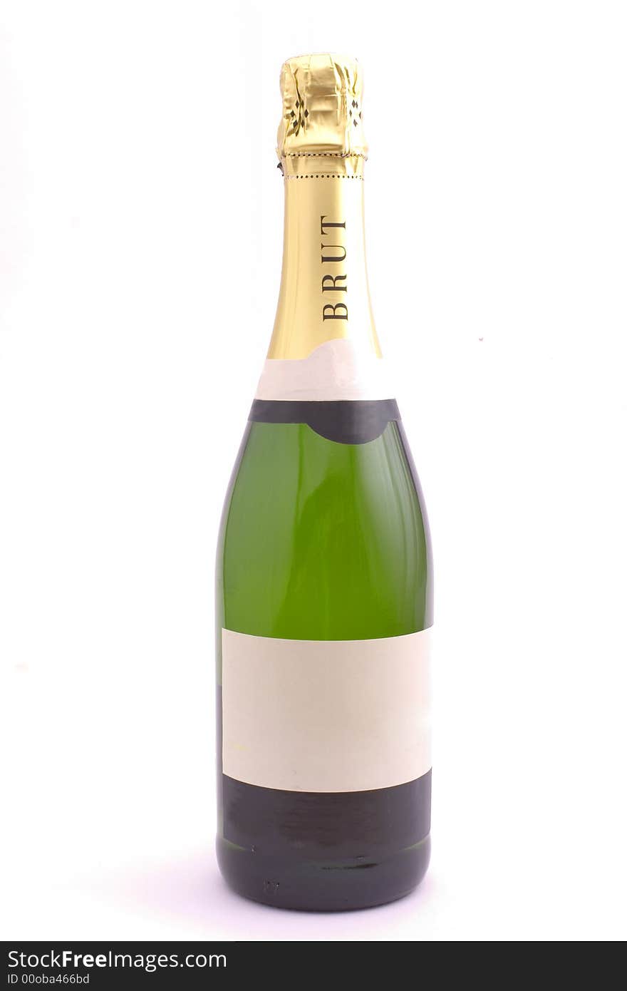 A bottle of champagne on white