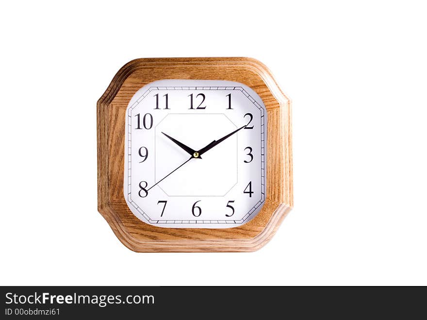 Classic wood clock on whtie background