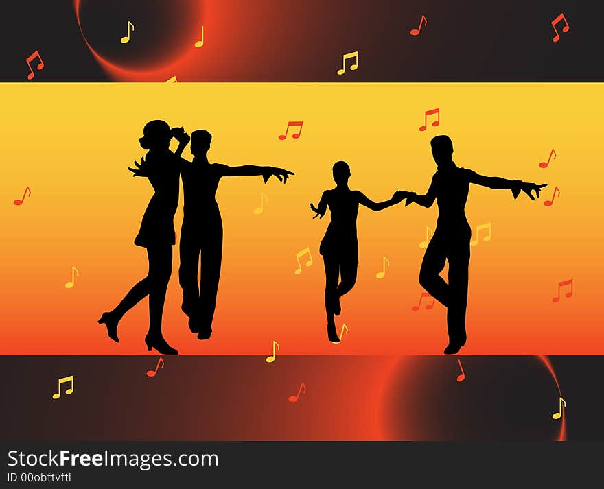 Illustration of people dancing with abstract background