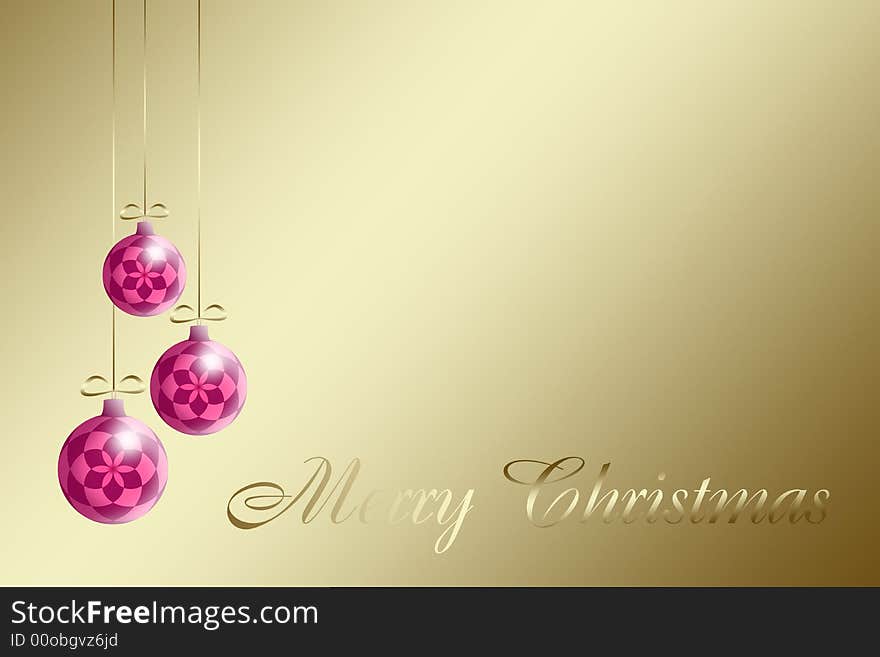 Three Christmas Spheres On A Gold Background