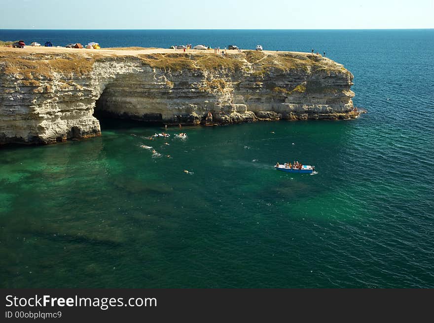 Diving cape on the Black Sea (Crimea) at summer