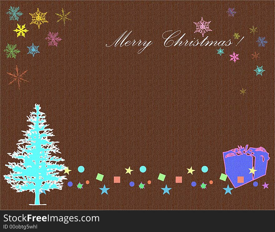 Abstract colored seasonal card with colored box and Christmas tree. Abstract colored seasonal card with colored box and Christmas tree