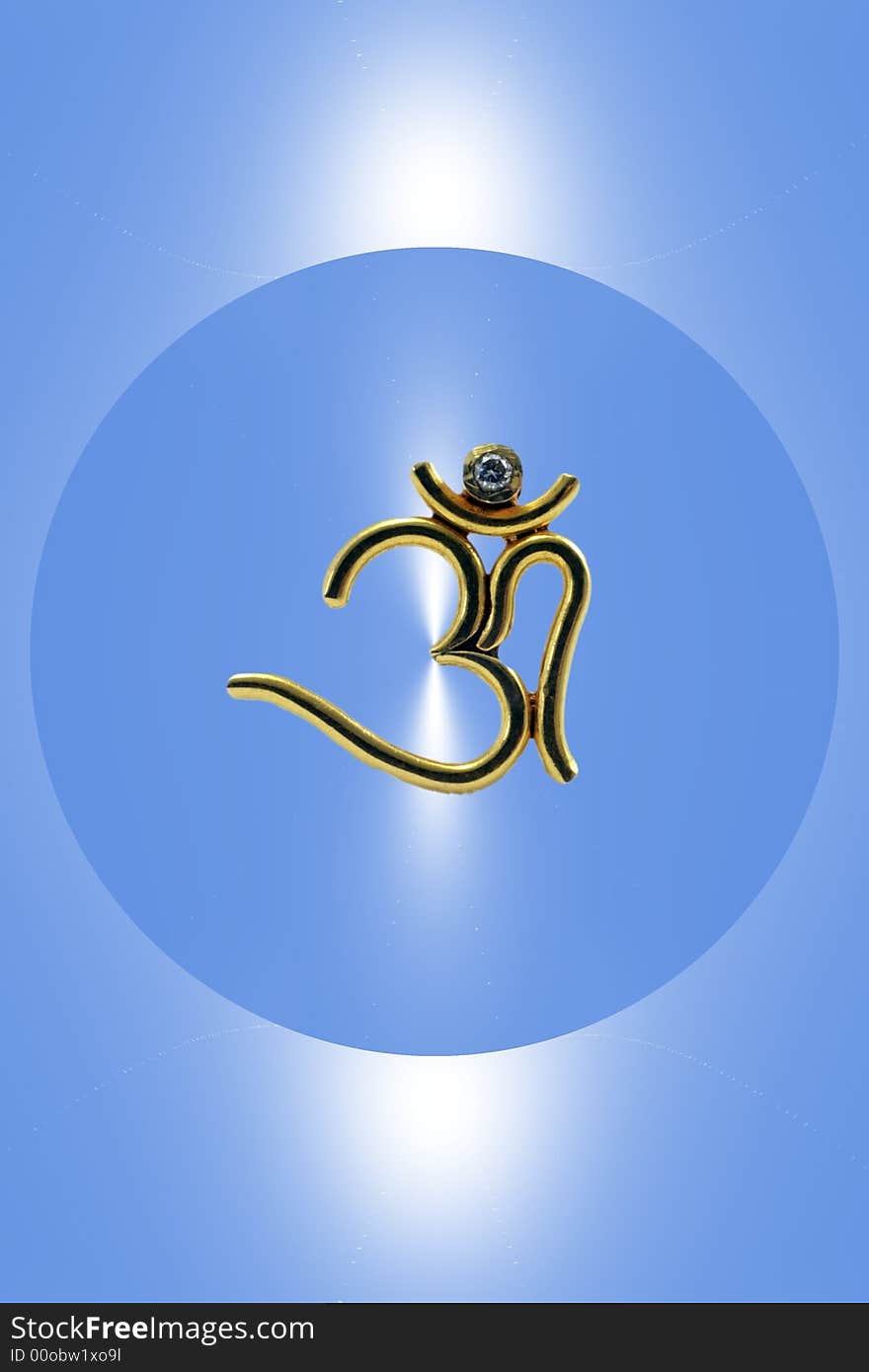 Ohm from gold with diamond on fancy blue shining background