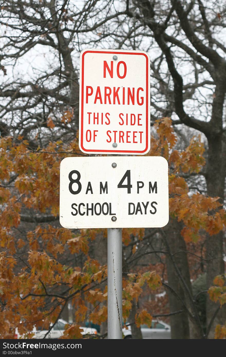 No Parking this side of street, school days