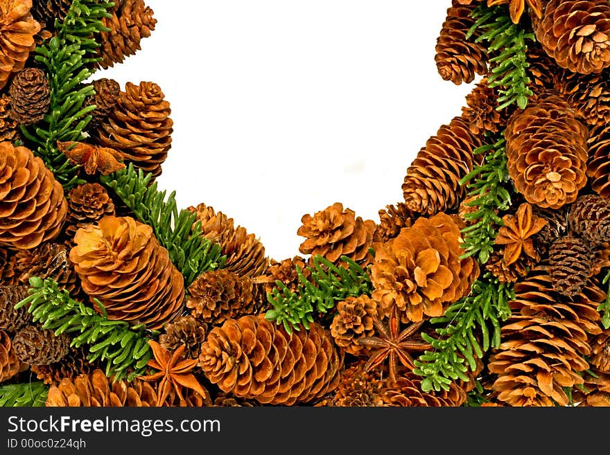 Traditional Christmas wreath made from pine cones. Traditional Christmas wreath made from pine cones