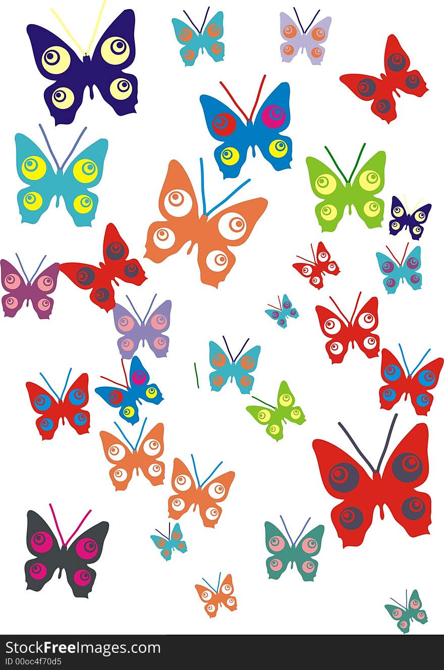 Flying butterflies in different colors