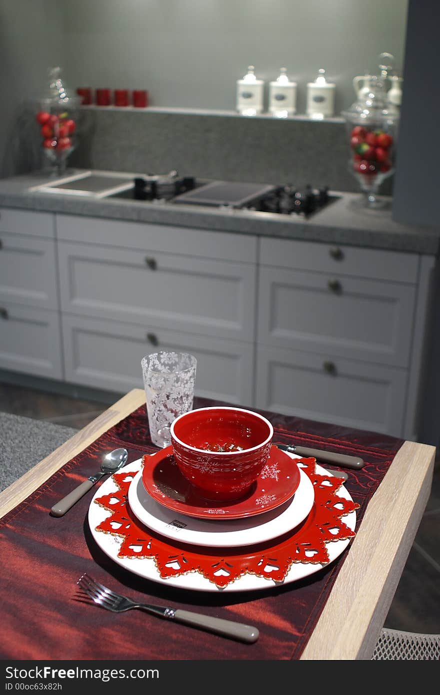 Modern Kitchen With Breakfast Table.