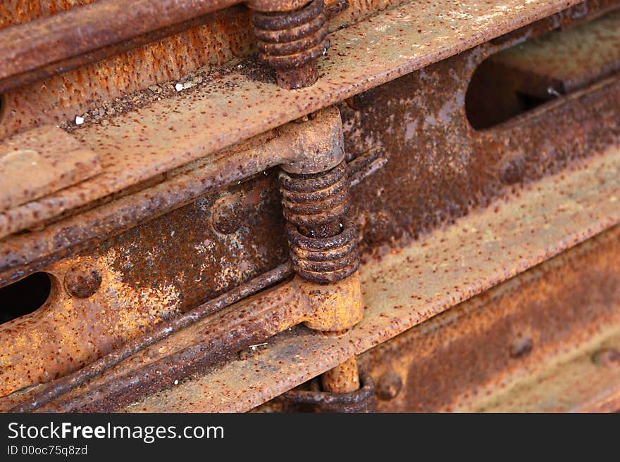 Close up old machine part covered by rust