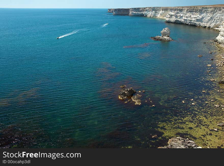 Coastline cliffs at the Black Sea (Crimea) at summer