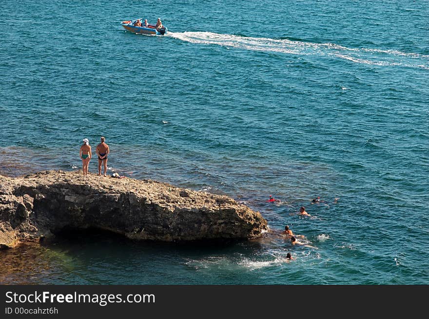 Diving cape on the Black Sea (Crimea) at summer