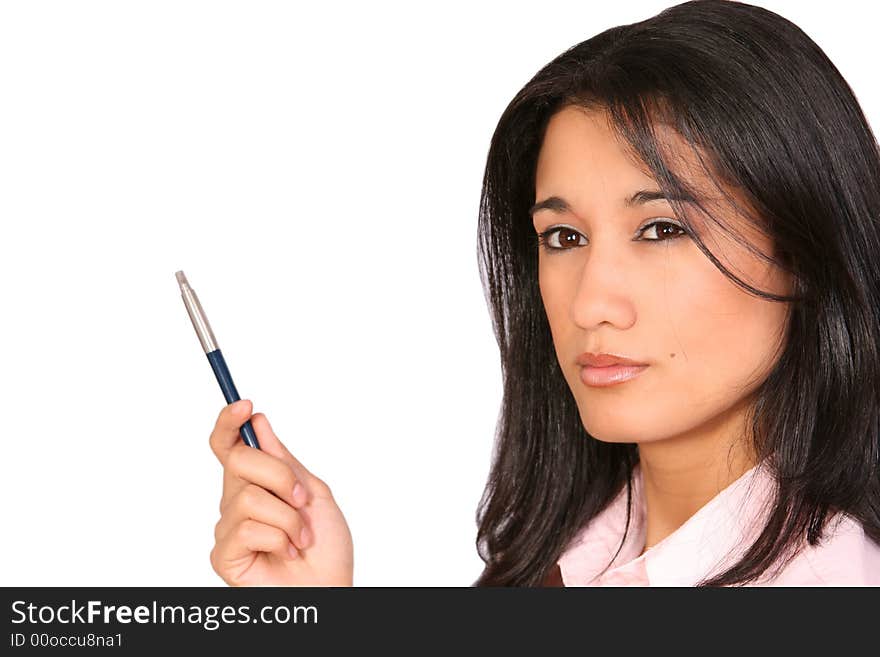 Buisnesswoman thinking with a pencil in her hand. Buisnesswoman thinking with a pencil in her hand.