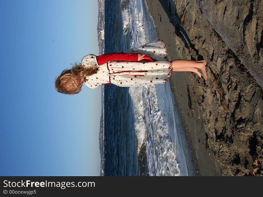 Girl Dancing on Beach, Seattle Washington, USA. Girl Dancing on Beach, Seattle Washington, USA