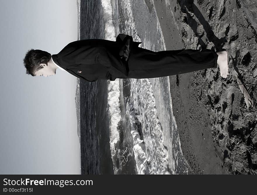 Teen Boy on Beach, Seattle Washington, USA